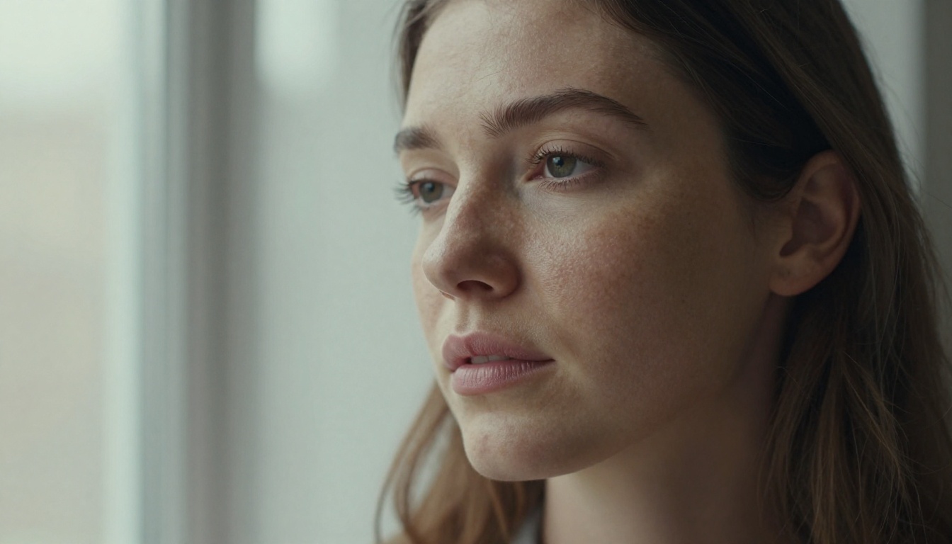 Portrait of a woman with natural freckles and visible skin texture, shot with soft window light Portrait of a woman with natural freckles and visible skin texture, shot with soft window light