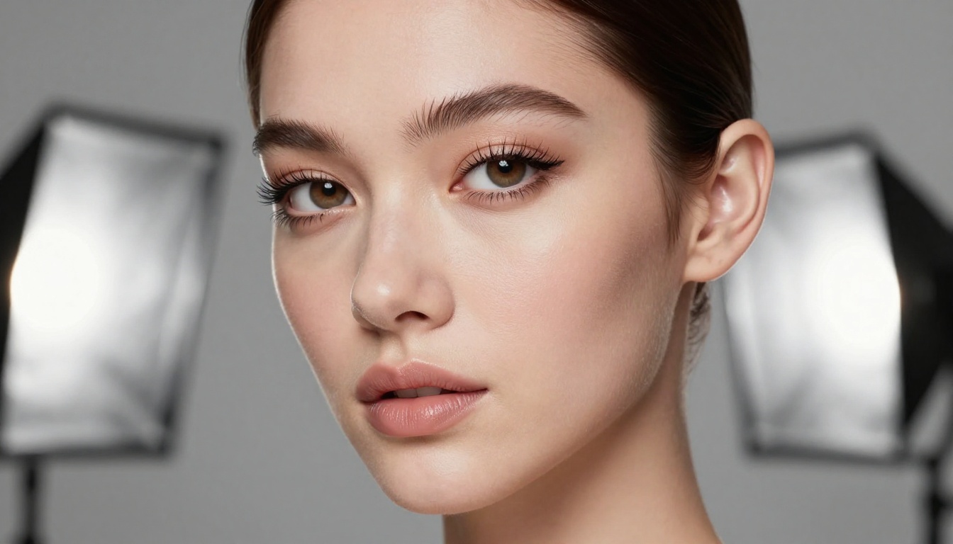 Professional beauty portrait for upscaling, Leica SL3, Hollywood clamshell lighting, ISO 50, ultra-fine skin detail, photorealistic