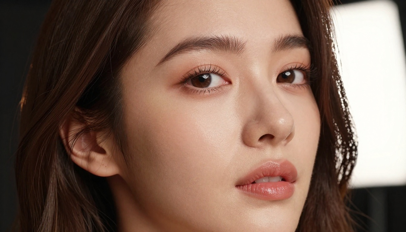 Close-up portrait of a woman with beauty dish lighting and detailed skin texture