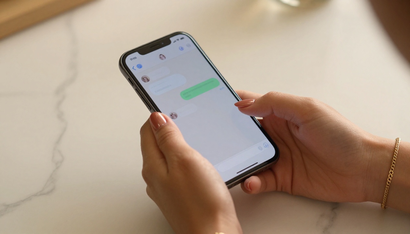 Woman chatting on smartphone with AI companion app, warm bedroom light Woman chatting on smartphone with AI companion app, warm bedroom light