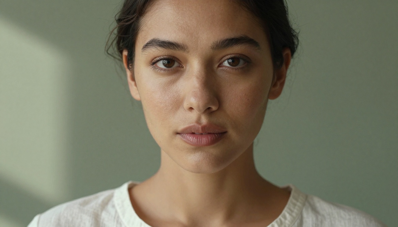 Close-up portrait of beautiful woman, natural light, direct gaze Close-up portrait of beautiful woman, natural light, direct gaze