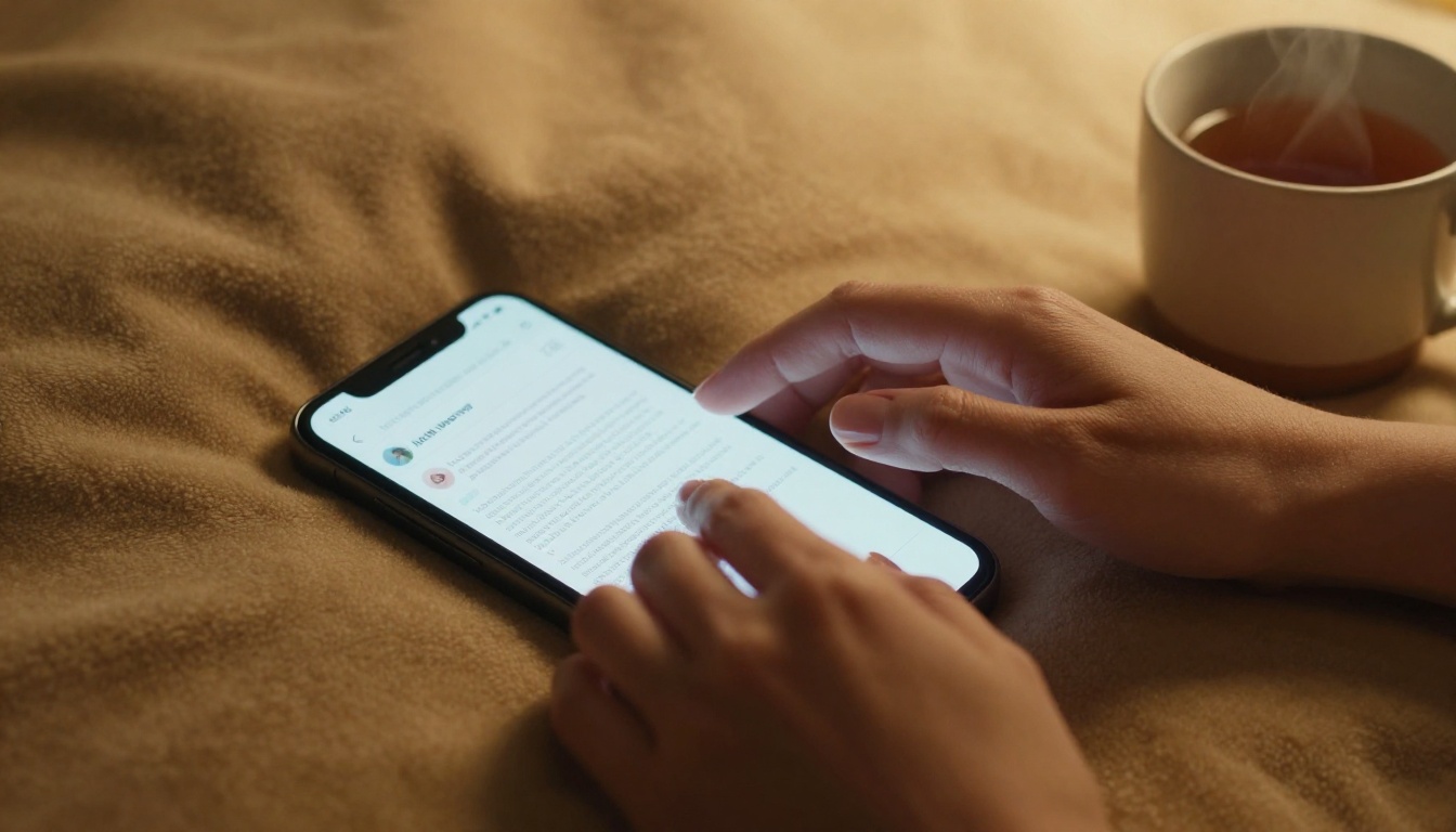 Hands typing on smartphone with AI generation platform on screen, warm cashmere background Hands typing on smartphone with AI generation platform on screen, warm cashmere background