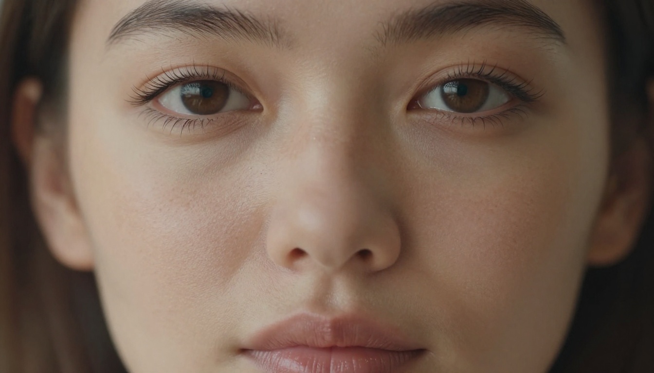 Extreme close-up portrait showing photorealistic skin texture and natural lighting detail Extreme close-up portrait showing photorealistic skin texture and natural lighting detail