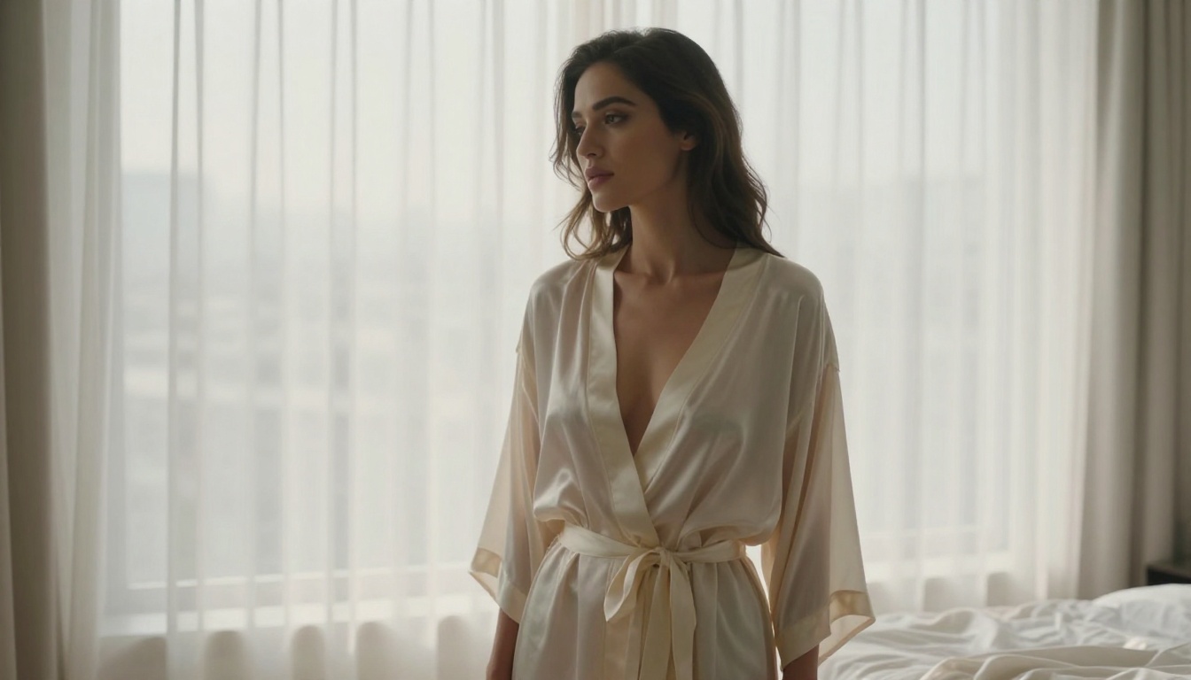Woman in silk robe standing near window with soft morning light, demonstrating Seedream 4.5 lighting accuracy Woman in silk robe standing near window with soft morning light, demonstrating Seedream 4.5 lighting accuracy