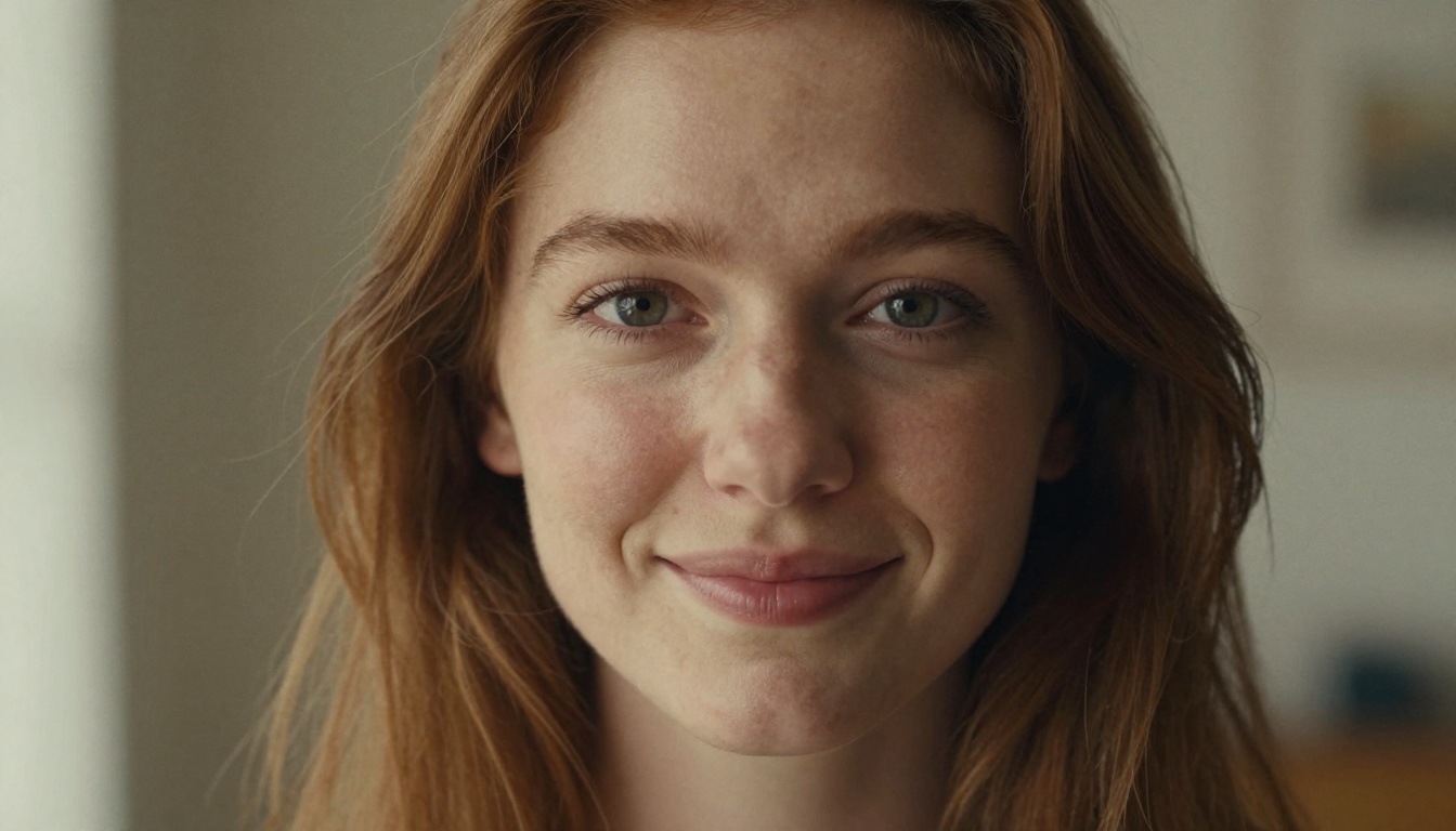 Photorealistic AI companion character with a warm natural smile