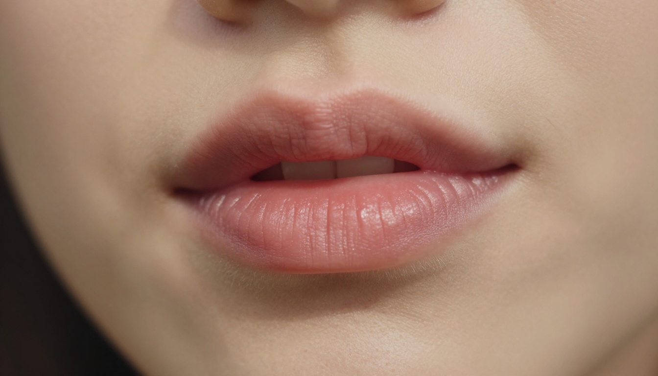 Extreme close-up macro of a woman's lips, dusty rose pigment, slightly parted mid-word, Sigma 105mm f/2.8 macro, warm cream bokeh, Kodak Portra 400