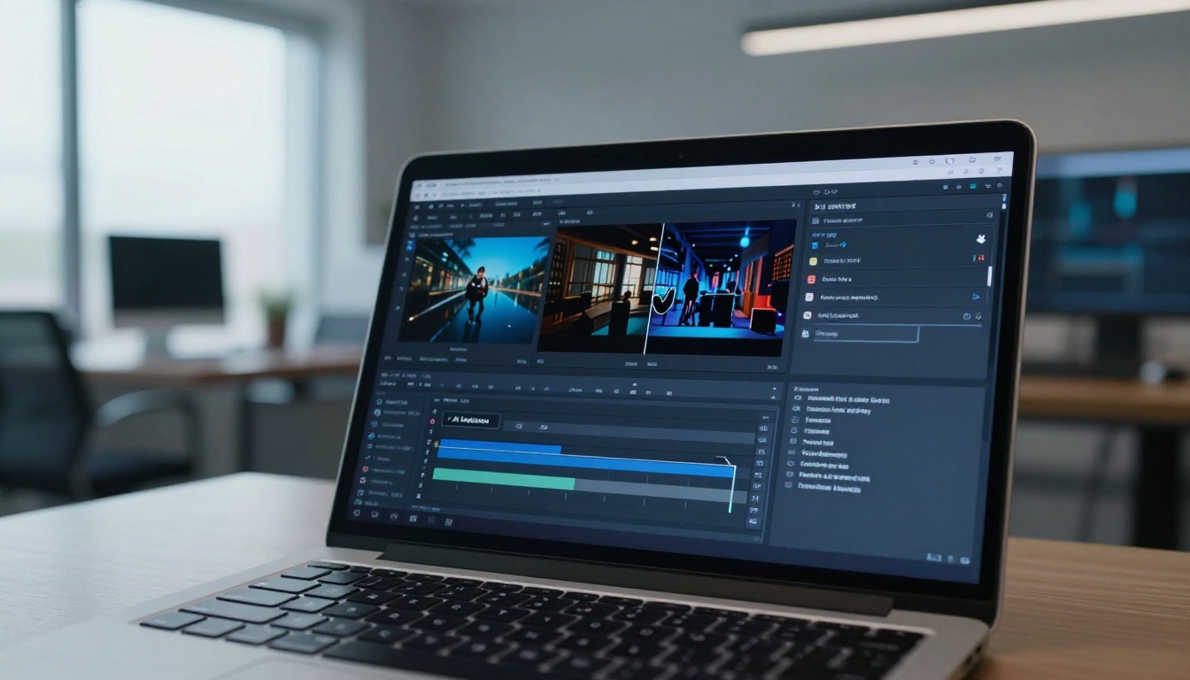 AI video generation interface on laptop screen AI video generation interface on laptop screen