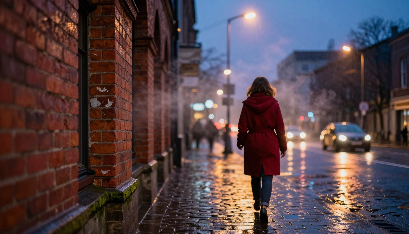 City street at blue hour photorealistic depth-of-field AI image