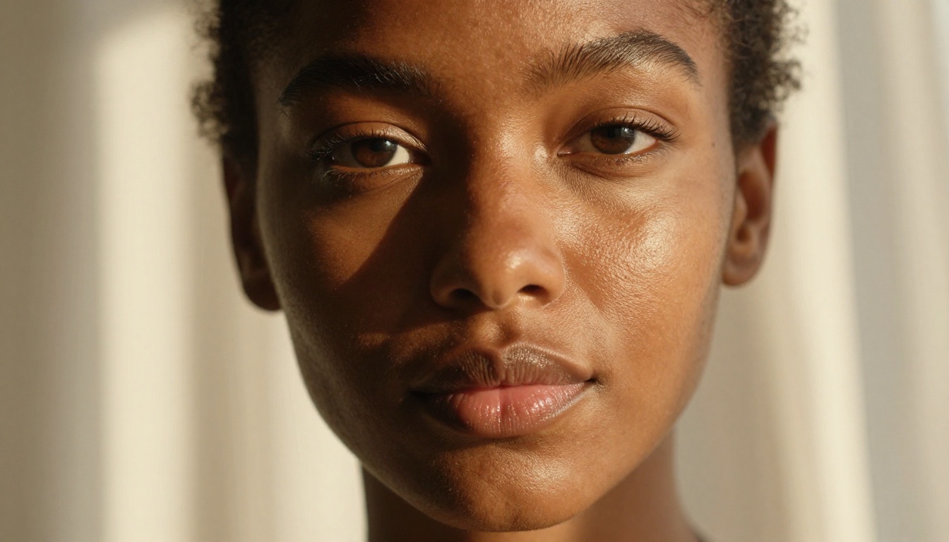Close-up beauty portrait showing mahogany skin tones with natural luminosity