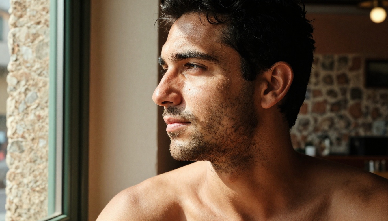 Olive Mediterranean skin portrait in natural outdoor daylight