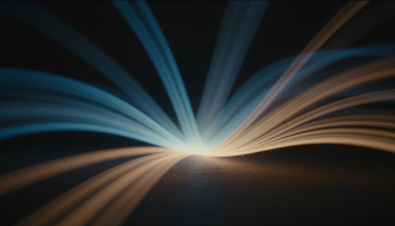 Acoustic sound wave visualization in soft blue and amber studio light