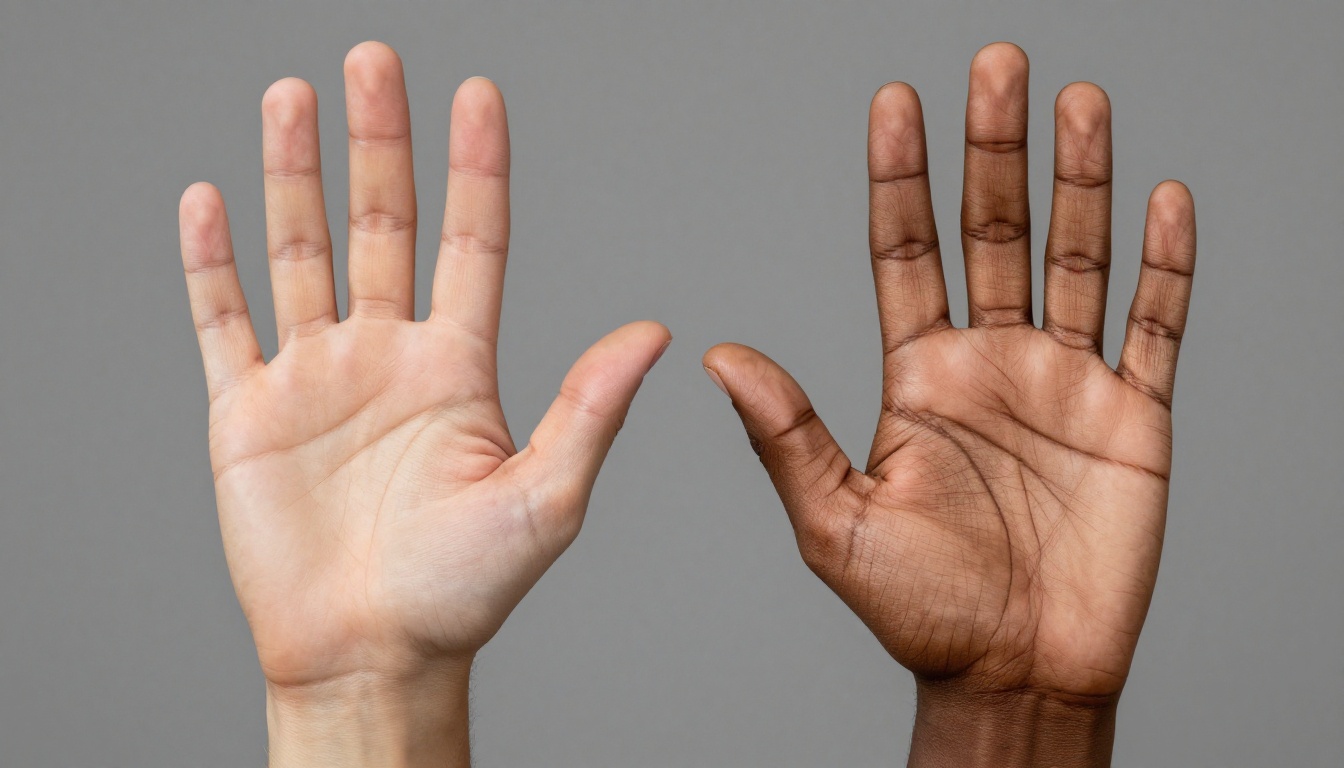 Skin tone comparison showing two hands with contrasting Fitzpatrick types