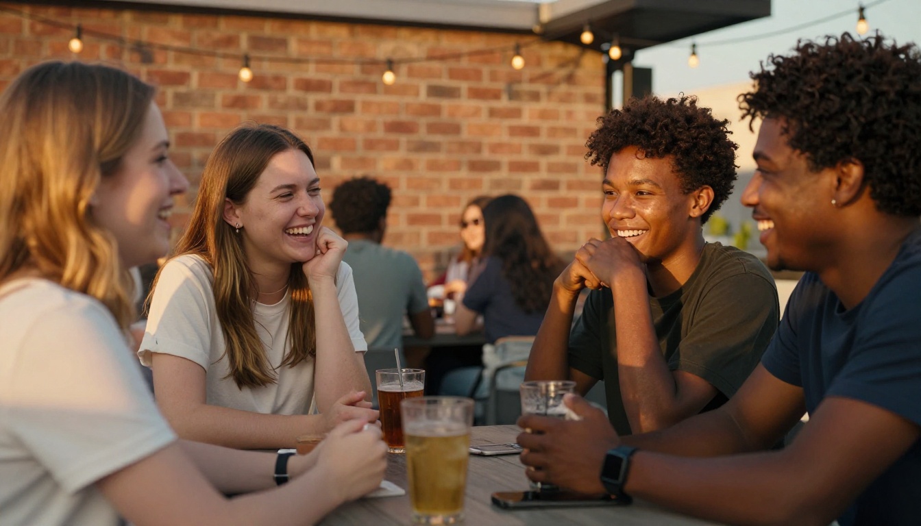 Diverse group showing varied skin tones unified by golden-hour sunset light