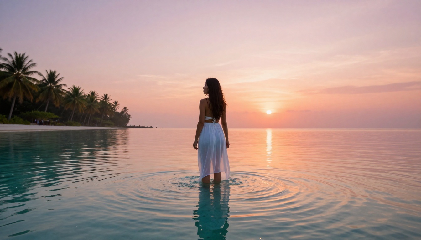 Tropical lagoon woman representing the full creative range available on PicassoIA