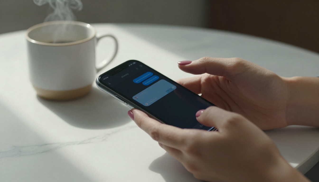 Chat interface on smartphone with coffee