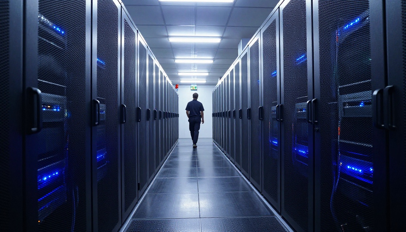 Modern data center corridor powering AI companion models