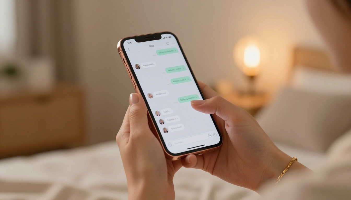 AI chat interface glowing on smartphone held by feminine hands