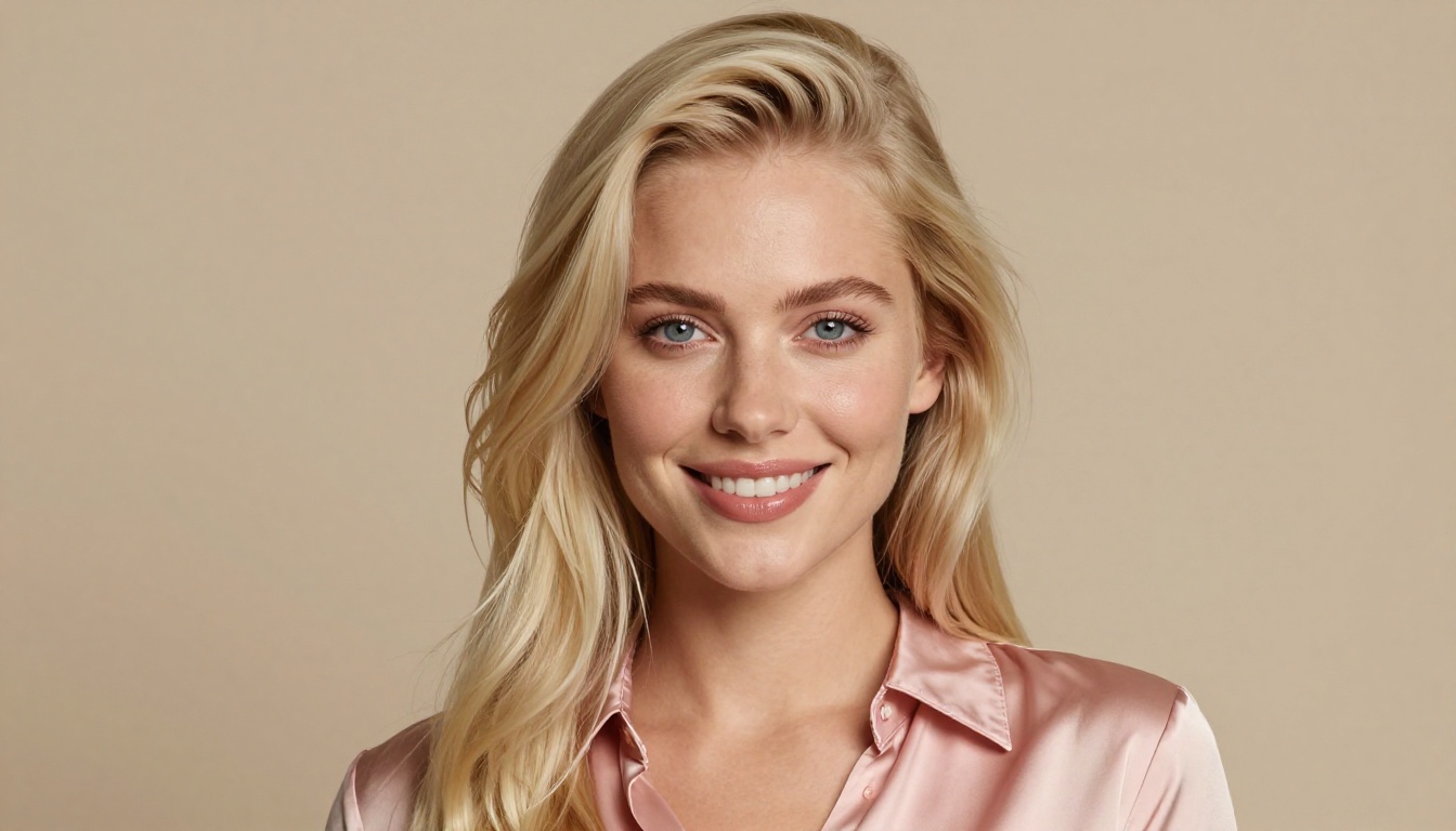 Radiant blonde woman with confident warm smile, photorealistic portrait Radiant blonde woman with confident warm smile, photorealistic portrait