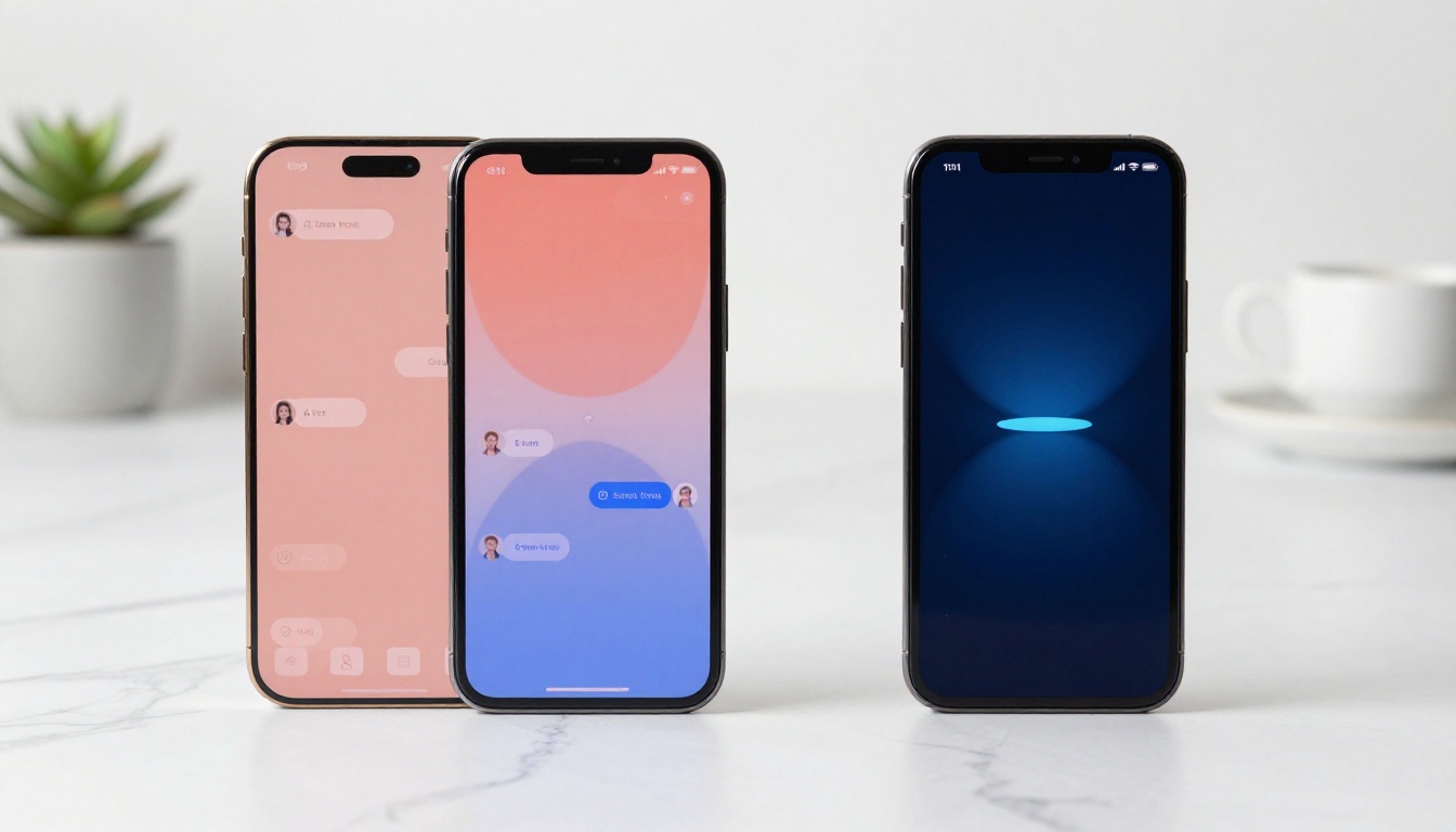 Two smartphones showing different AI girlfriend app interfaces side by side Two smartphones showing different AI girlfriend app interfaces side by side