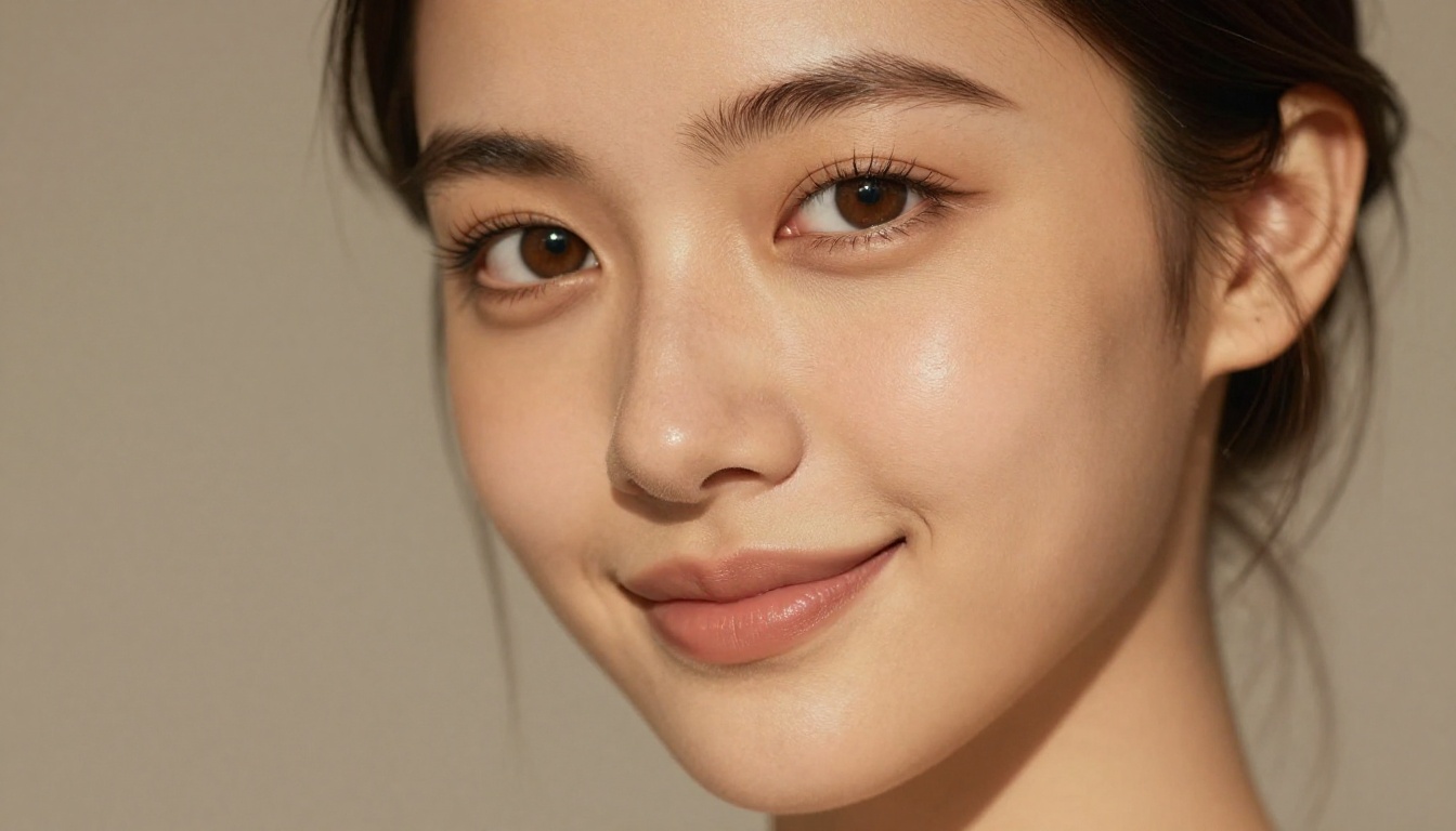 Photorealistic close-up portrait of a woman with defined features, warm tungsten studio lighting, Kodak Portra 400 film grain