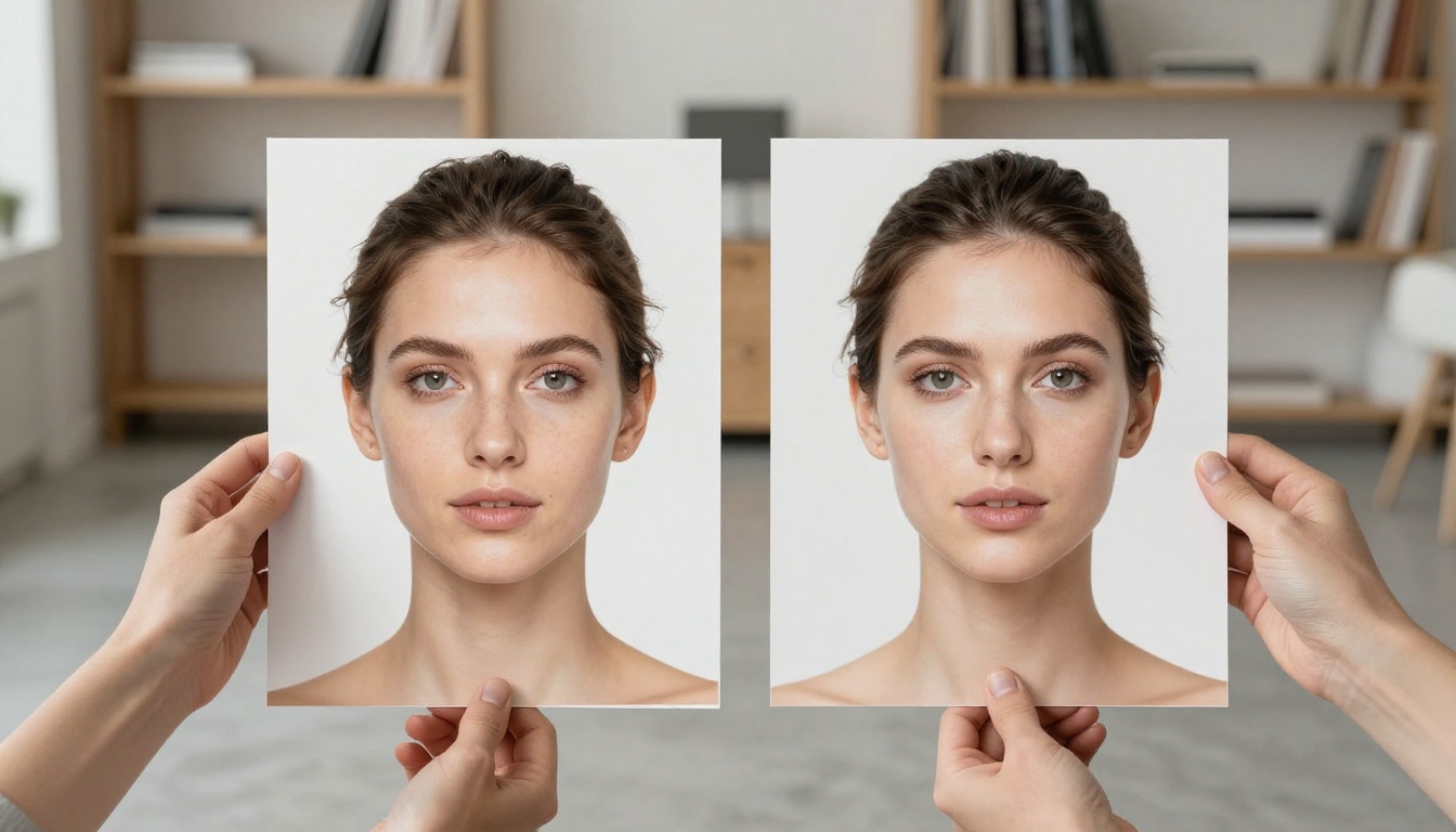 Portrait prints being compared side by side on a professional light table