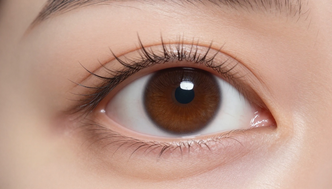 Eye macro close-up showing iris fiber structure, natural catchlight, and individual lash detail