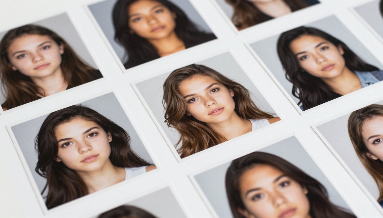 Portrait prints arranged flat on a white surface for detailed side-by-side review