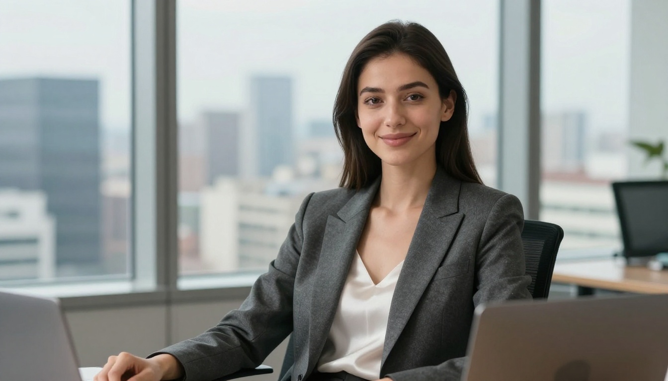 Professional office portrait demonstrating high realism in modern workplace environment settings