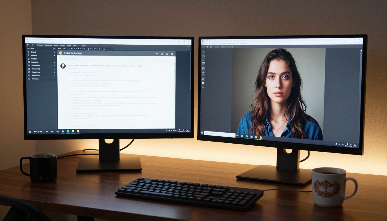 dual monitor AI workspace setup