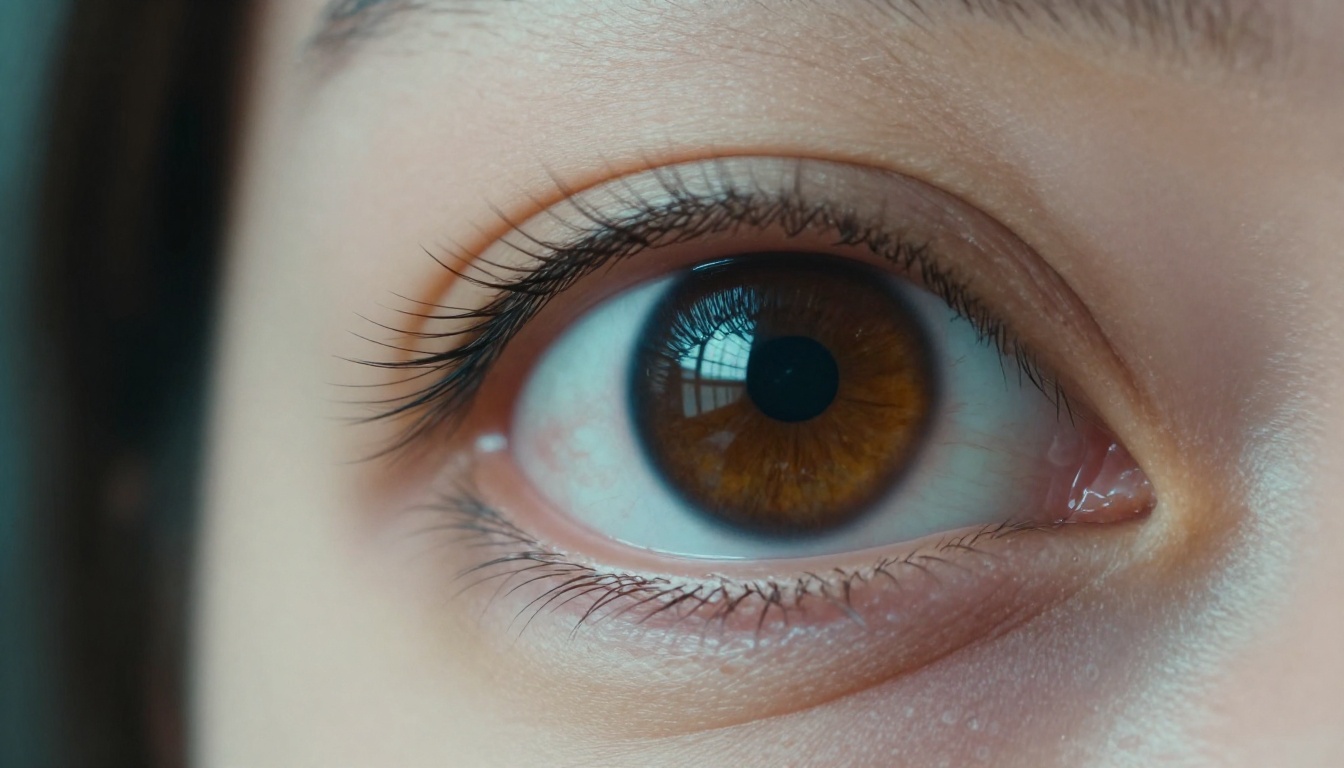 Close-up of a human eye reflecting the glow of a computer monitor screen