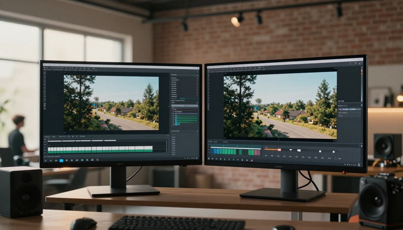 Side-by-side comparison of shorter versus longer AI video clips displayed on large studio monitor Side-by-side comparison of shorter versus longer AI video clips displayed on large studio monitor