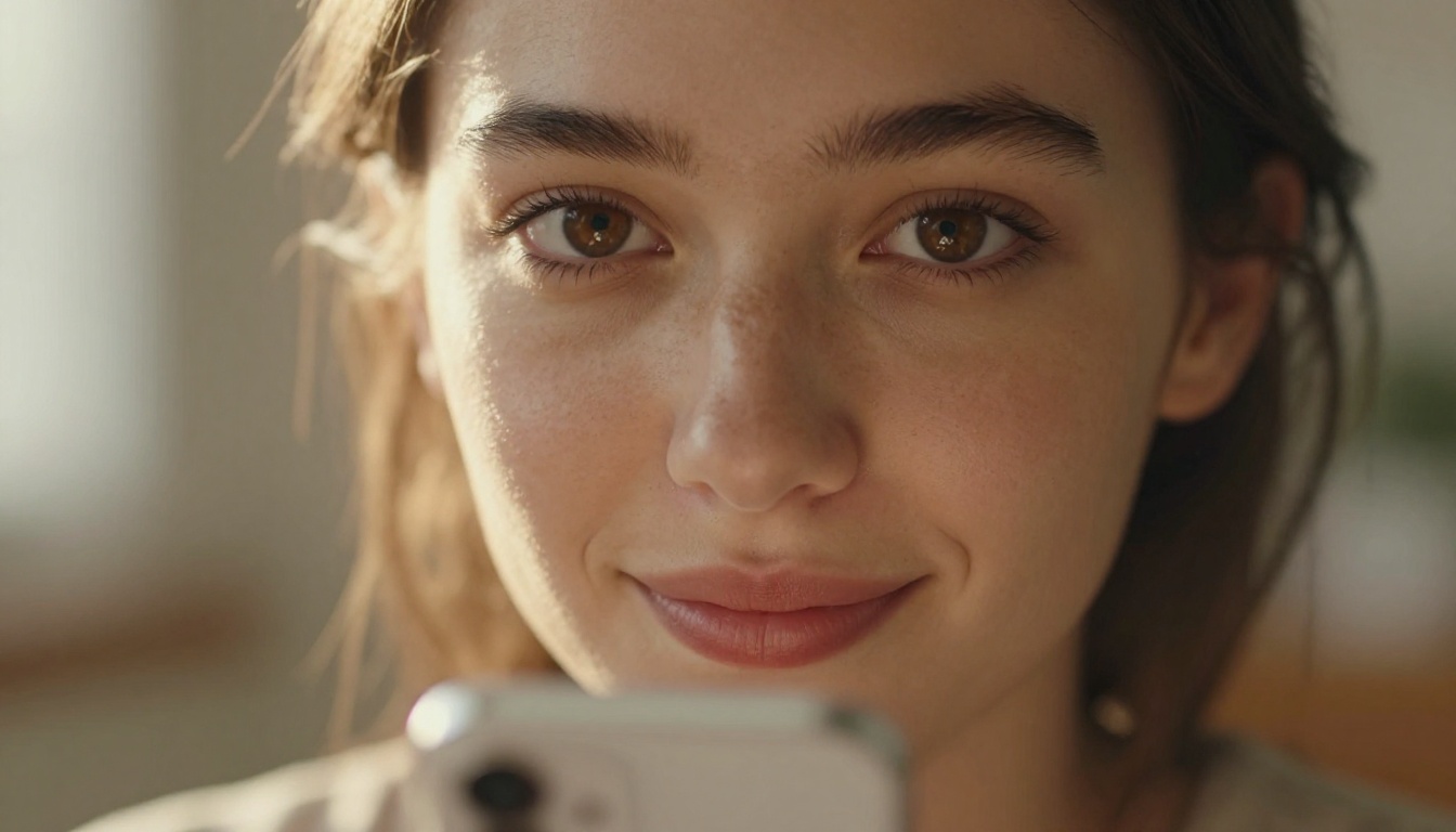 A beautiful young woman with eyes closed, holding a smartphone to her chest, sitting in a warmly lit apartment A beautiful young woman with eyes closed, holding a smartphone to her chest, sitting in a warmly lit apartment