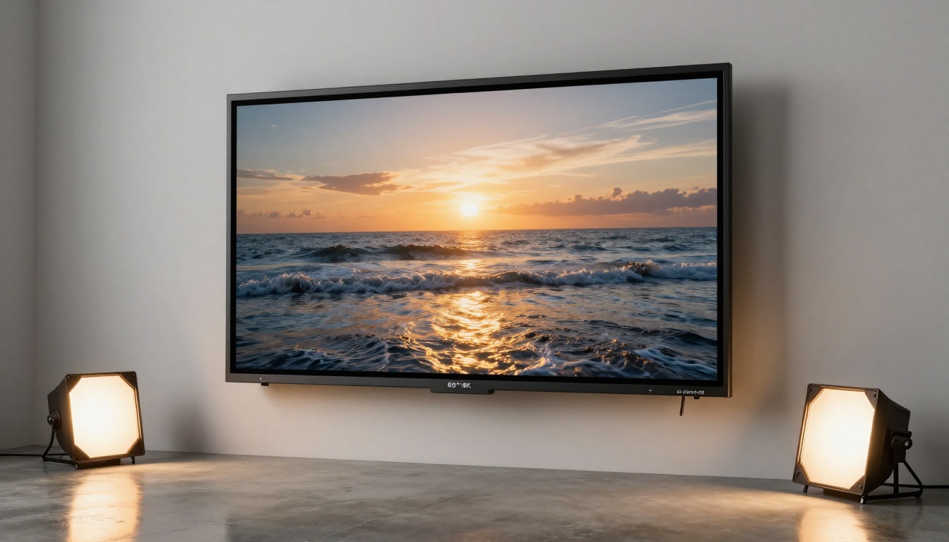 Professional 8K studio reference monitor displaying AI video Professional 8K studio reference monitor displaying AI video