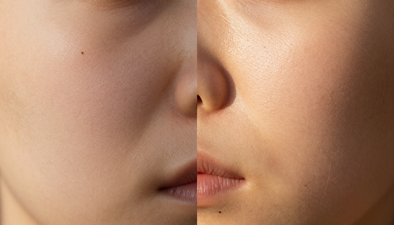 Side-by-side skin texture rendering comparison showing different AI model output quality