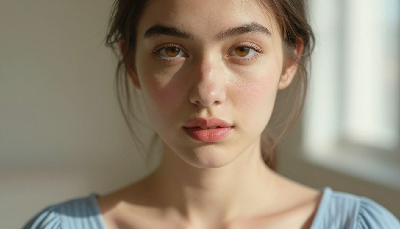 Beautiful AI companion portrait in close-up, warm natural light, photorealistic