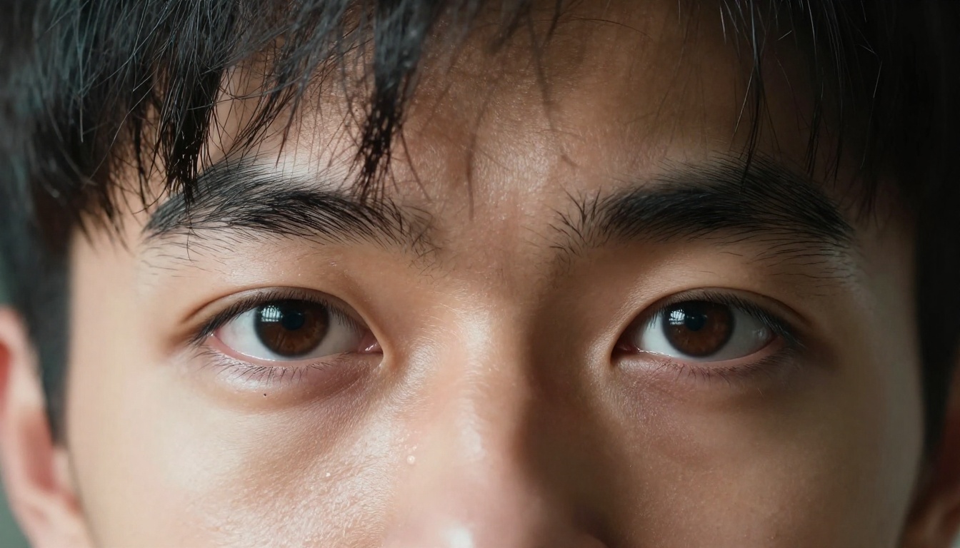 Extreme close-up of athletic male character's intense focused eyes showing depth of personality Extreme close-up of athletic male character's intense focused eyes showing depth of personality