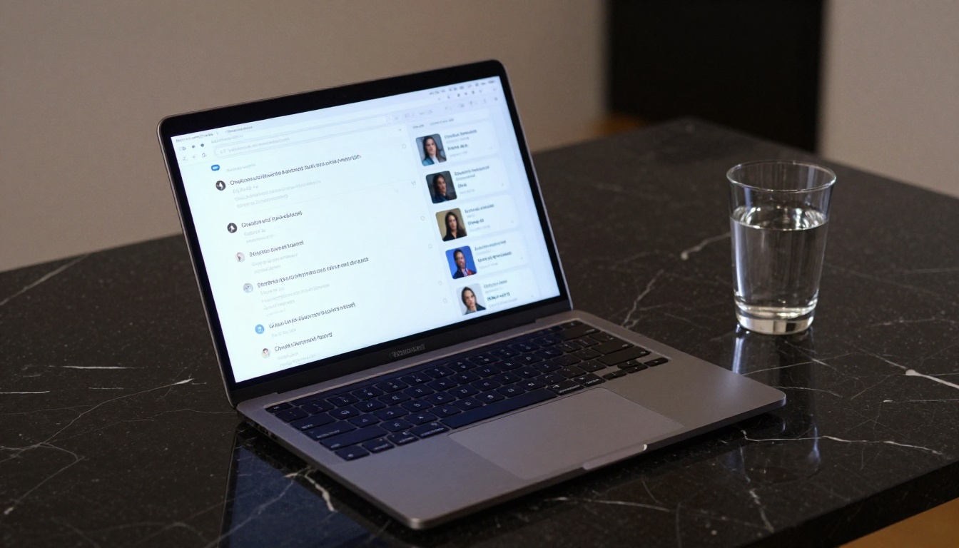 Laptop on black marble desk showing AI model comparison interface Laptop on black marble desk showing AI model comparison interface