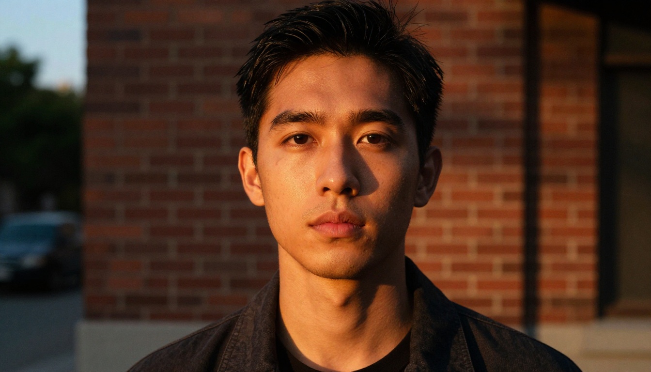 Golden hour male portrait outdoors with warm rim sunlight Golden hour male portrait outdoors with warm rim sunlight