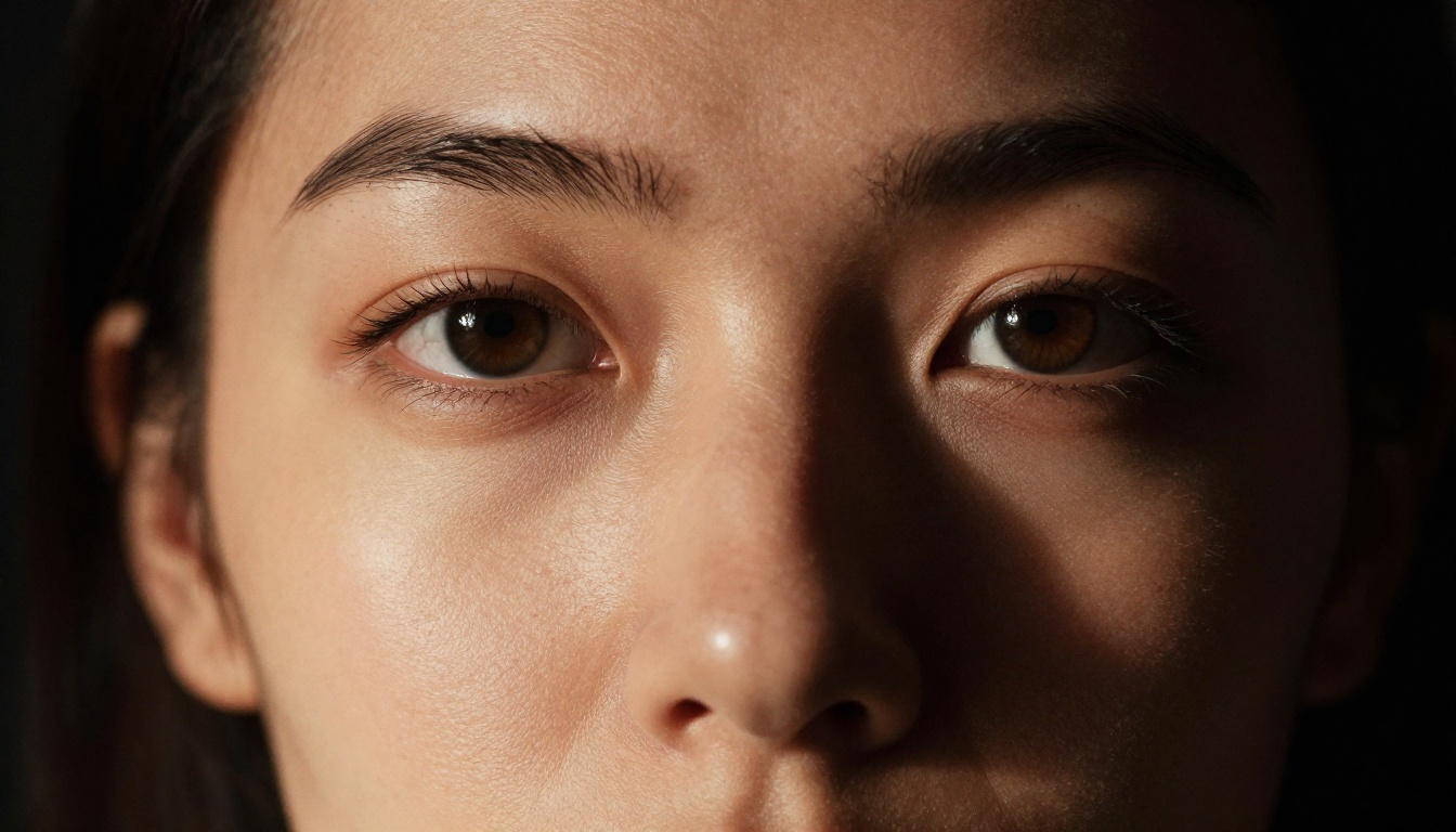 Split lighting close-up portrait, half face illuminated half in shadow Split lighting close-up portrait, half face illuminated half in shadow