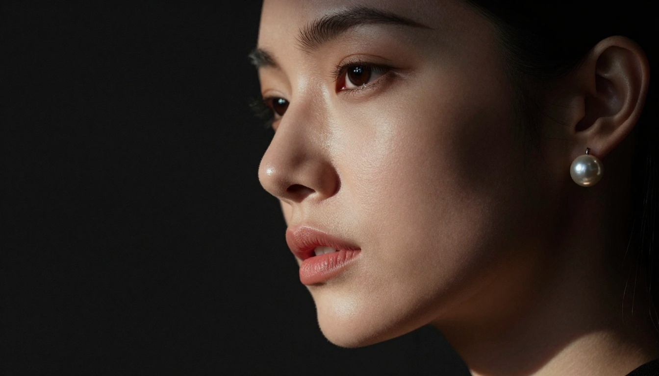Loop lighting portrait in studio, diagonal nose shadow and sculpted face Loop lighting portrait in studio, diagonal nose shadow and sculpted face