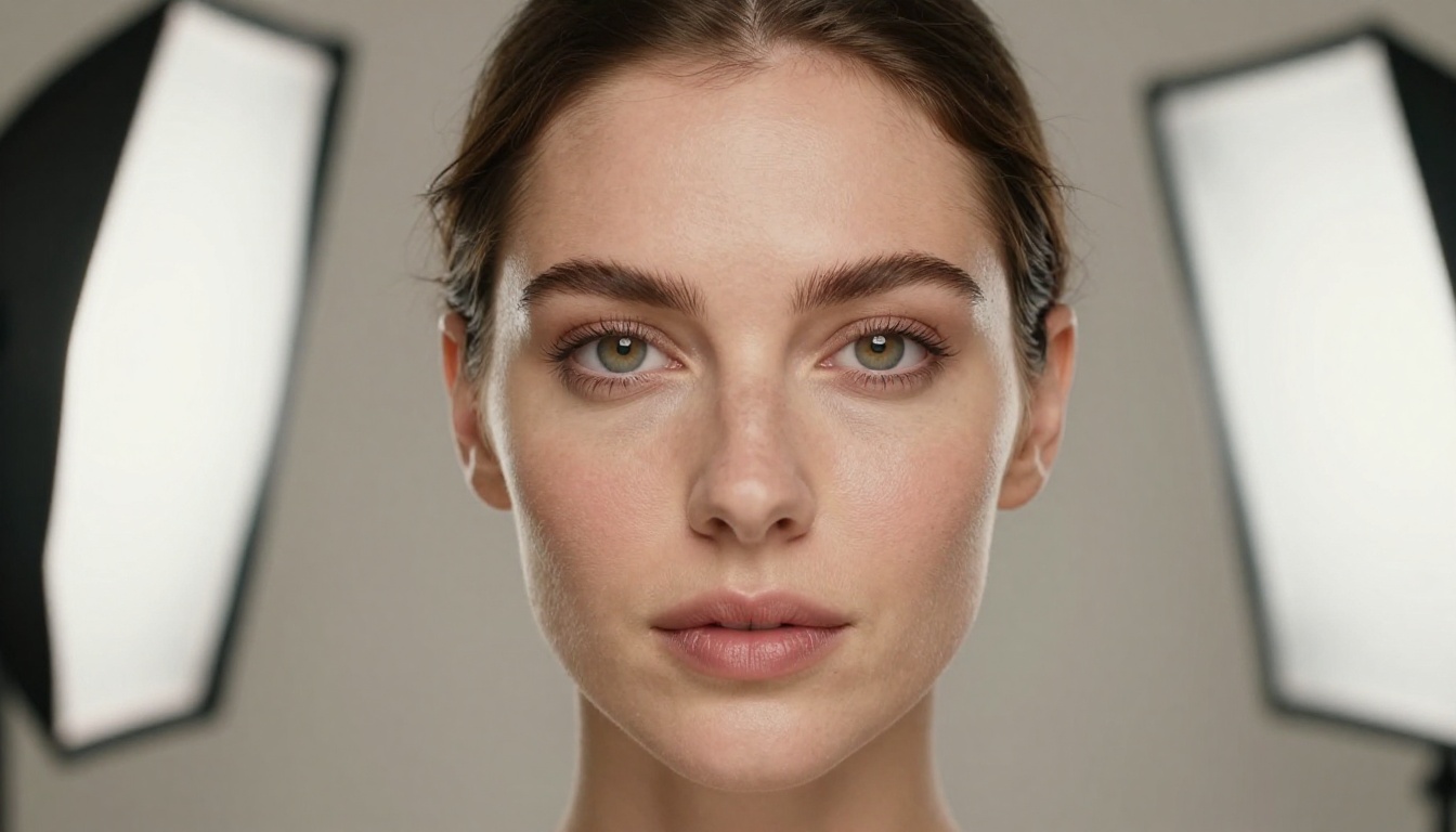 Flat lighting close-up portrait revealing maximum skin pore and texture detail Flat lighting close-up portrait revealing maximum skin pore and texture detail