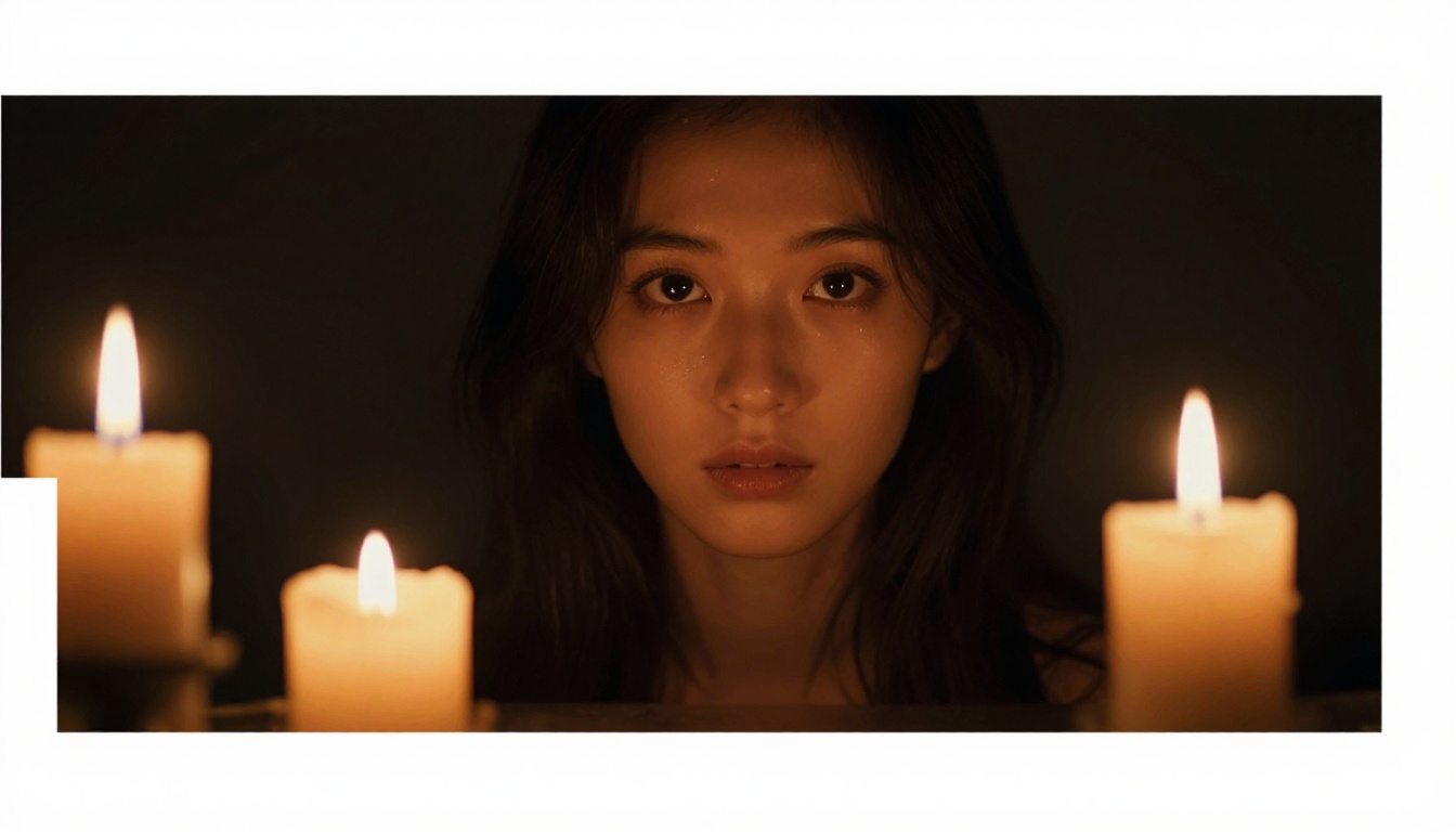 Woman portrait lit only by candle light, warm intimate amber tones Woman portrait lit only by candle light, warm intimate amber tones