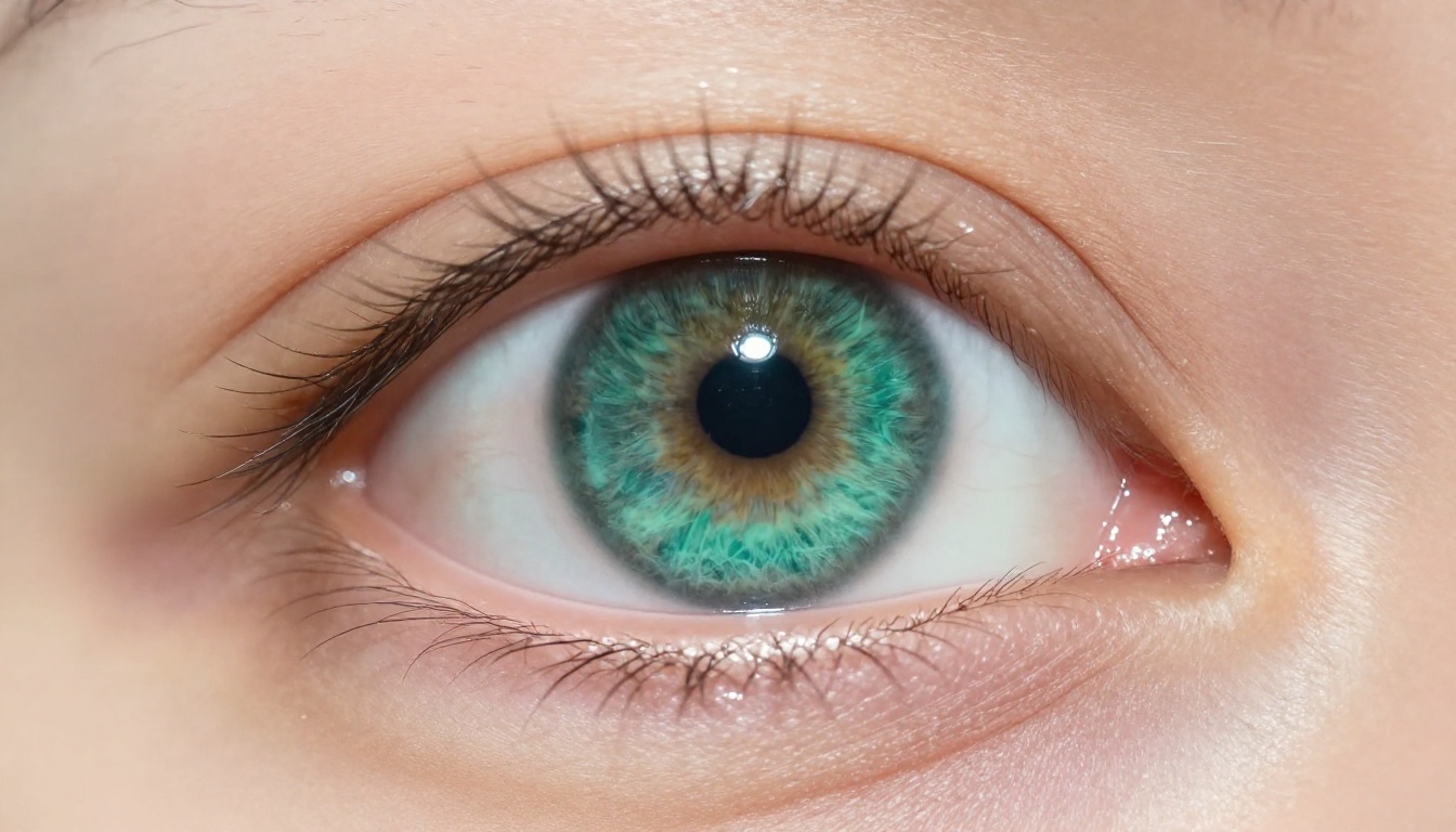 Extreme macro close-up of teal-green iris with radial fiber texture and pinpoint catchlights