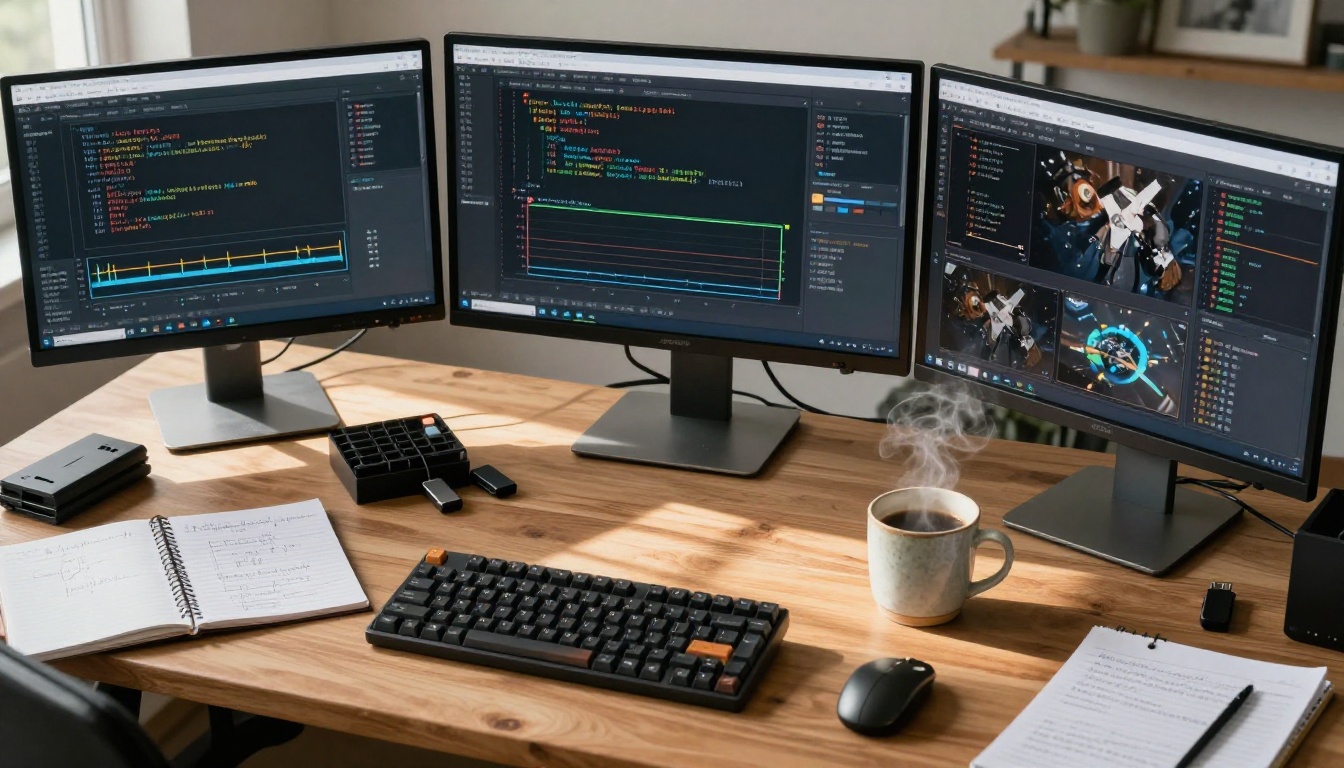 Developer workspace showing open-source Wan 2.7 video generation setup with multiple monitors