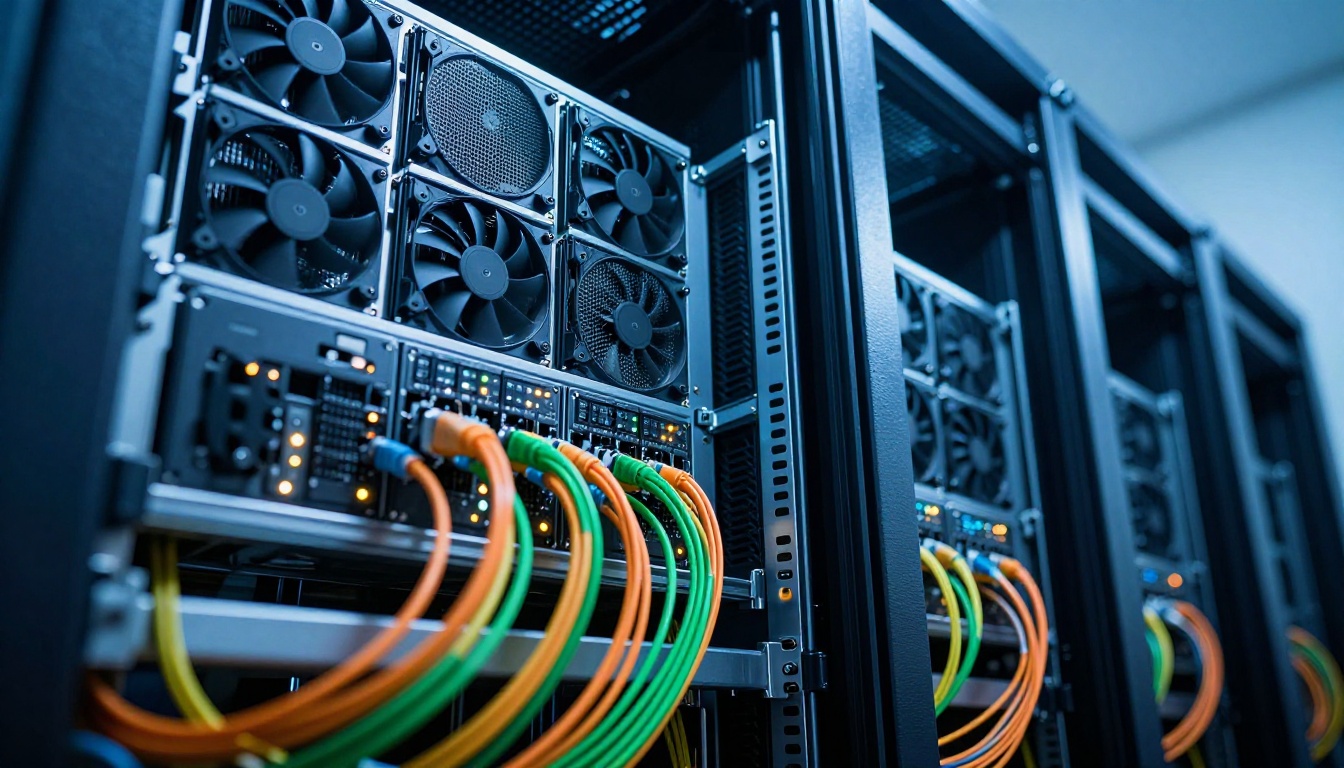 GPU server racks in data center powering AI video generation at scale