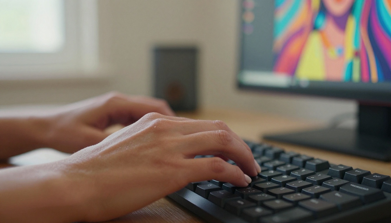 A woman working at her home studio with AI art on her laptop screen