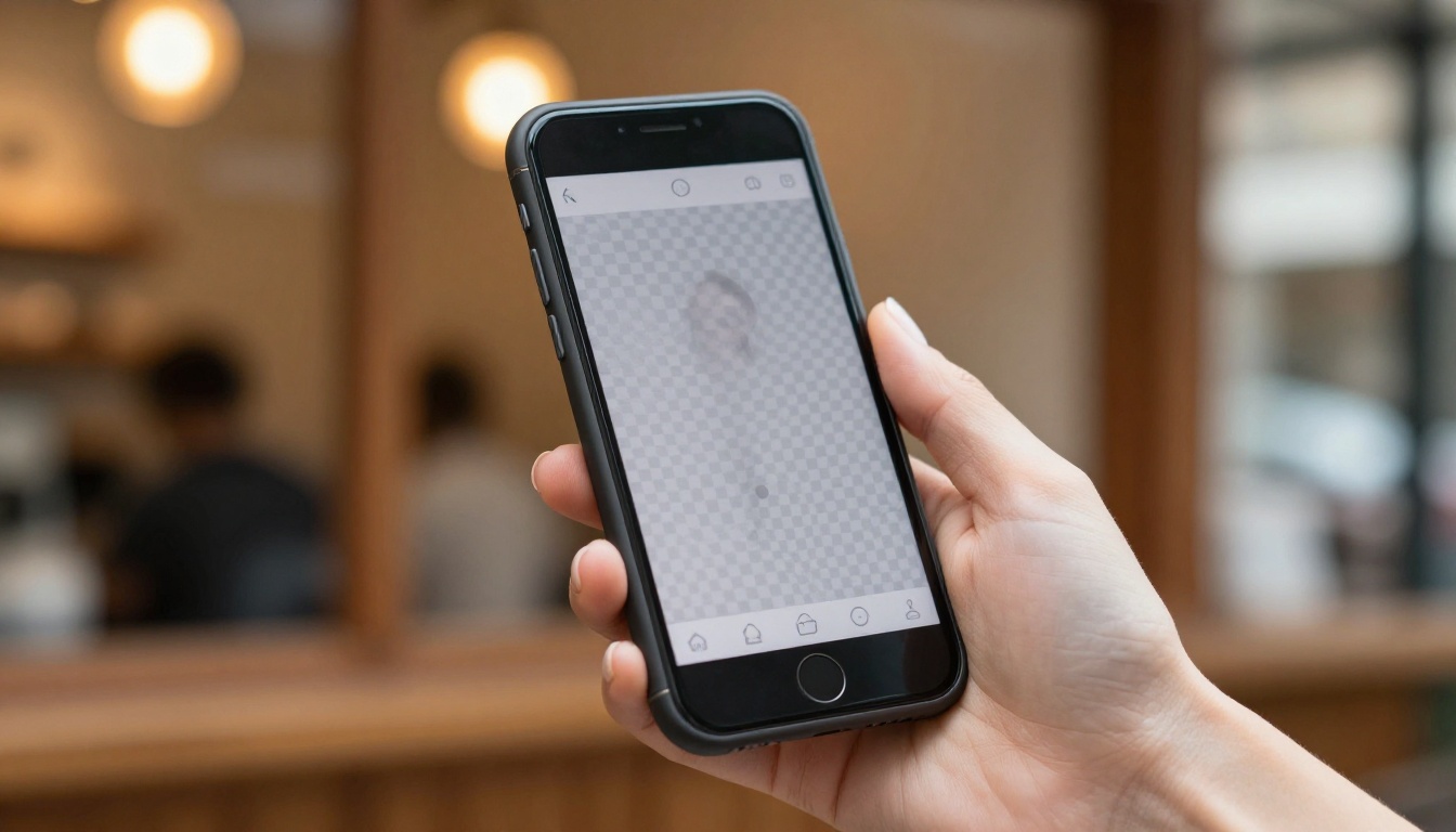 Smartphone showing AI background removal in progress