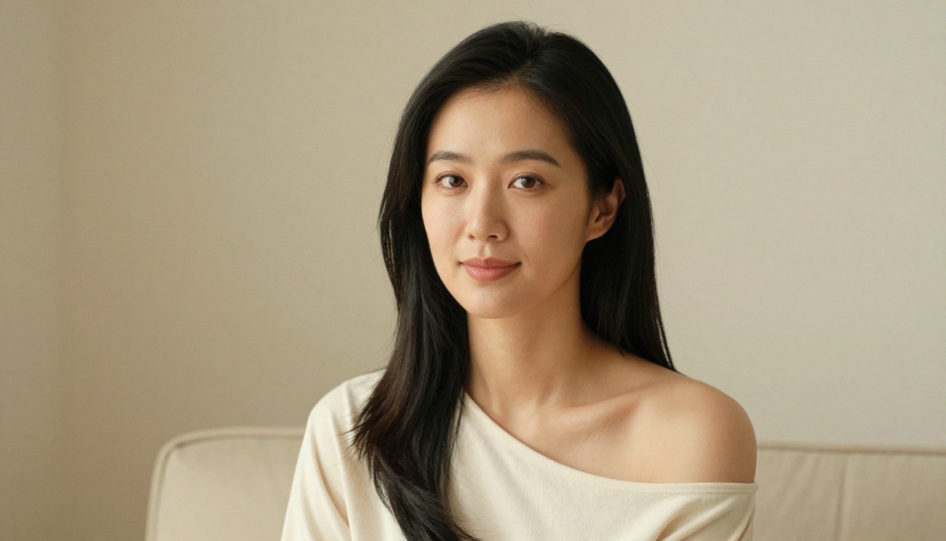 Petite Asian woman, studio lighting, natural portrait