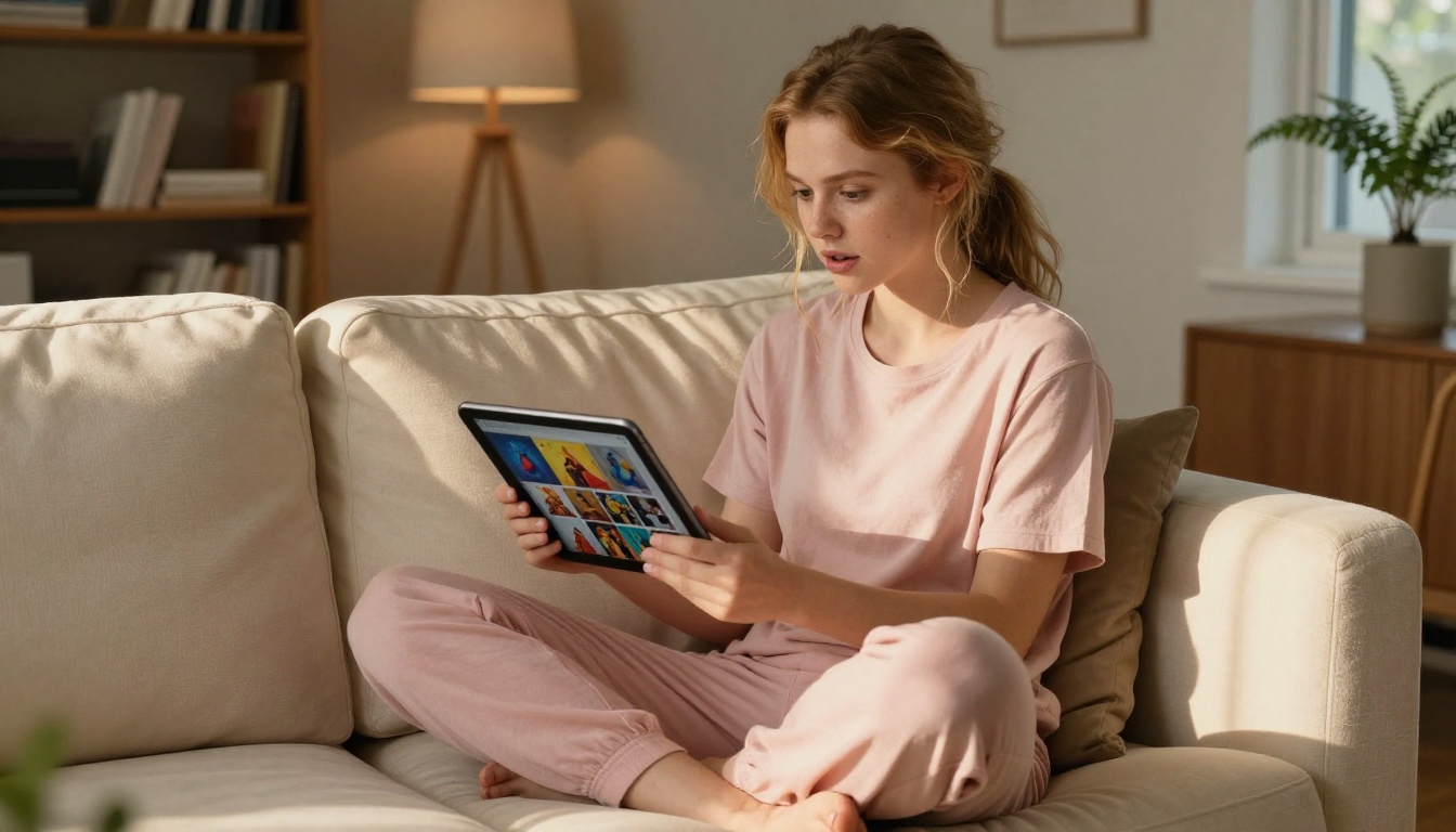 Woman browsing AI-generated content on a tablet Woman browsing AI-generated content on a tablet