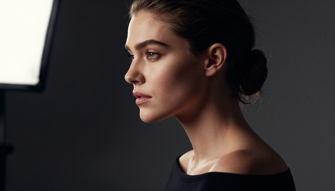Close-up portrait of a confident woman with dramatic studio lighting